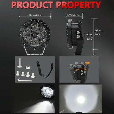 38W 4000Lm / 6000K Off - Road Vehicle Round Work Light - White