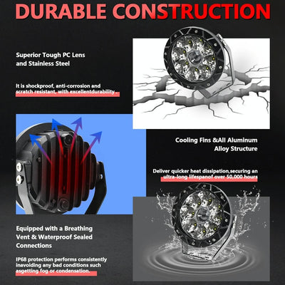 38W 4000Lm / 6000K Off - Road Vehicle Round Work Light - White