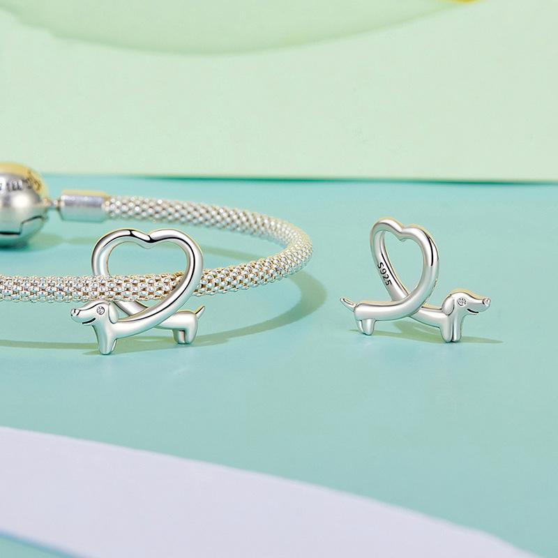 925 Sterling Silver Dachshund Bead Animal Accessory