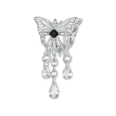 925 Sterling Silver Platinum Plated Butterfly Tassel Pendant