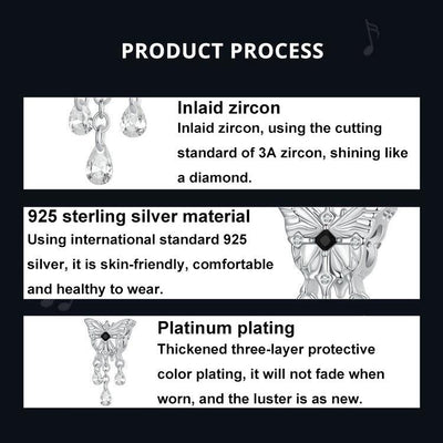 925 Sterling Silver Platinum Plated Butterfly Tassel Pendant