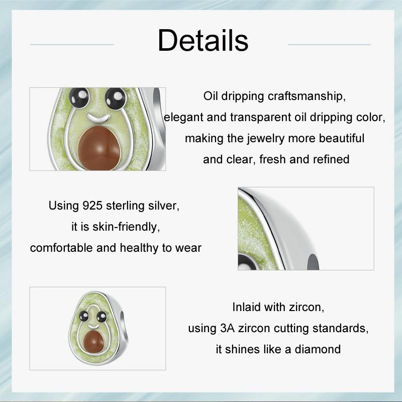 925 Sterling Silver Diy Cute Avocado Beads & Platinum
