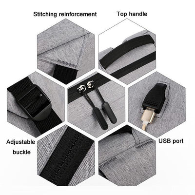 Anti Theft Usb Backpack For Business & School - Gray