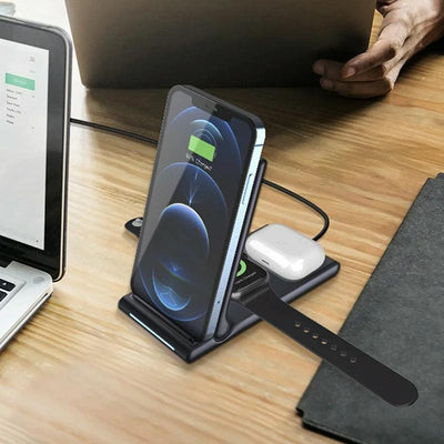 15W Foldable 3 In 1 Wireless Charger Black