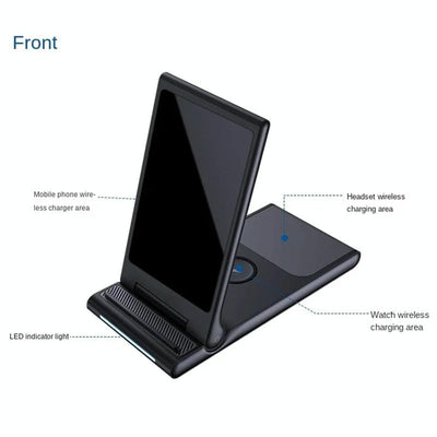 15W Foldable 3 In 1 Wireless Charger Black