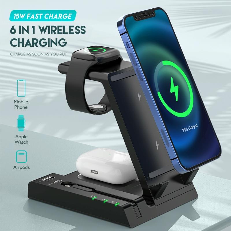 6 In 1 Fast Wireless Charger Stand Black
