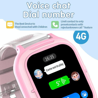 4G Kids Smart Phone Positioning Watch Ip67 Waterproof / Video / Voice Calling - Pink