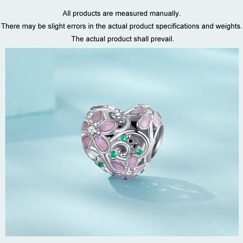 925 Sterling Silver Platinum Plated Zircon Heart Flower Vine Diy Beads