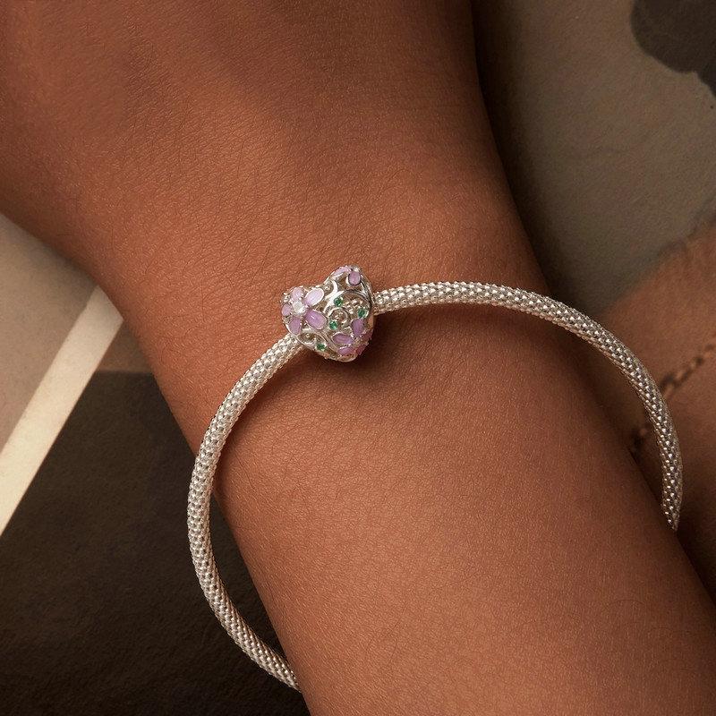 925 Sterling Silver Platinum Plated Zircon Heart Flower Vine Diy Beads