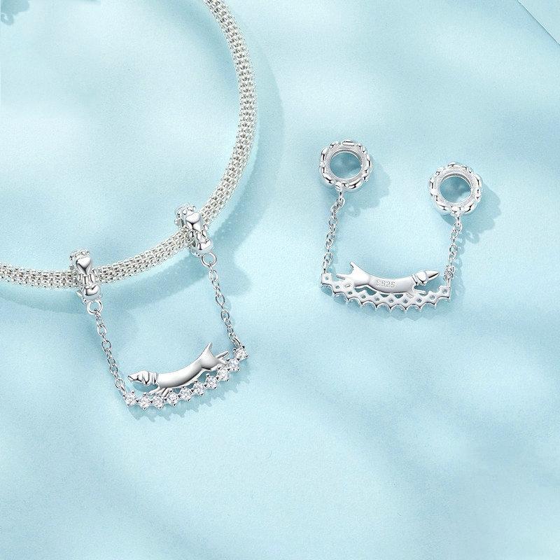 925 Sterling Silver Dachshund Beaded Bracelet