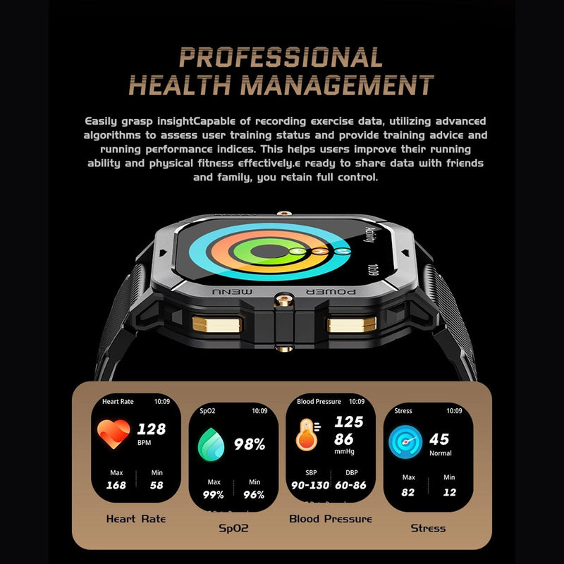 2.02 Inch Sport Smart Watch Support Bluetooth Call / Sleep / Blood Oxygen / Heart Rate / Blood Pressure Health Monitor - Black