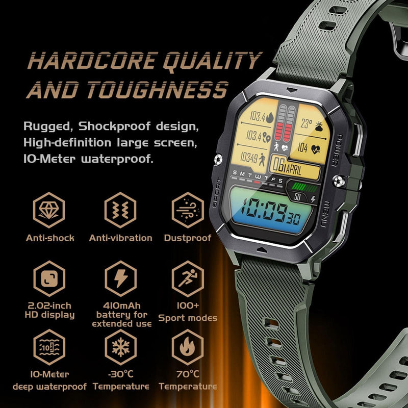 2.02 Inch Sport Smart Watch Support Bluetooth Call / Sleep / Blood Oxygen / Heart Rate / Blood Pressure Health Monitor - Black