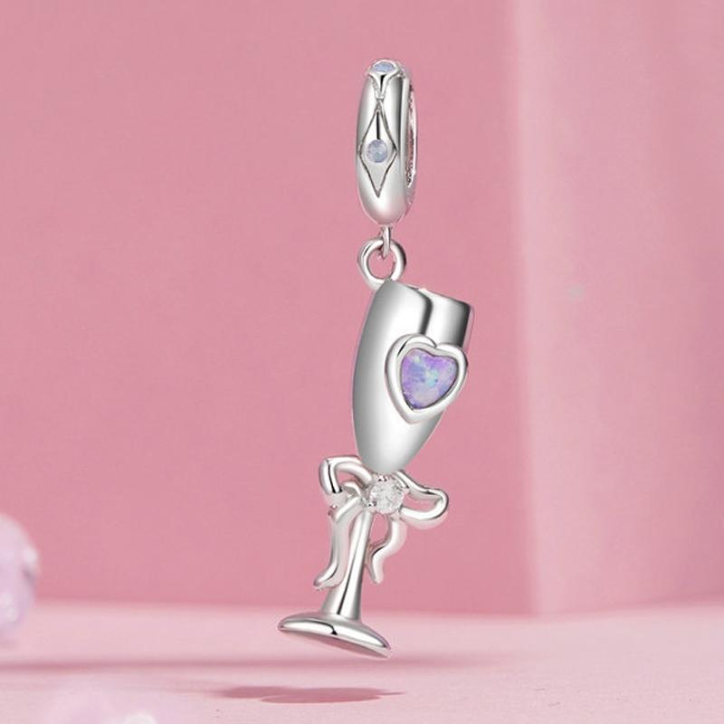 925 Sterling Silver Romantic Platinum Champagne Goblet Pendant