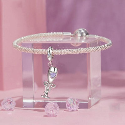 925 Sterling Silver Romantic Platinum Champagne Goblet Pendant