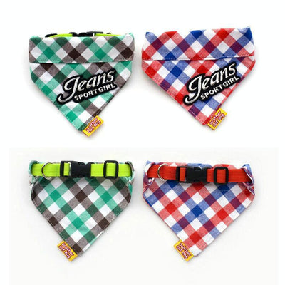 Cotton Plaid Dog Scarf Small And Medium-Sized Dog Saliva Towel - Size M 30-40Cm - Red