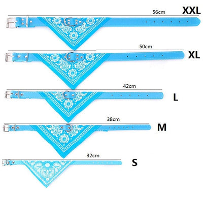 Adjustable Dog Bandana Leather Printed Soft Scarf Collar Neckerchief For Puppy Pet - Size M - Blue
