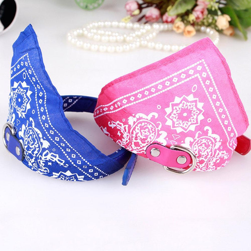 Adjustable Dog Bandana Leather Printed Soft Scarf Collar Neckerchief For Puppy Pet - Size M - Blue