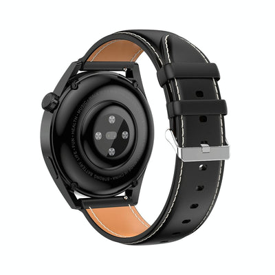 1.36 Inch Round Screen Bluetooth Smart Watch With Leather Strap - Black