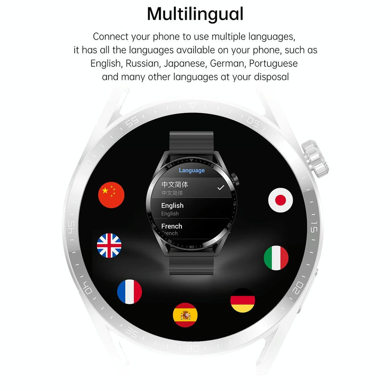 1.36 Inch Round Screen Bluetooth Smart Watch With Leather Strap - Black