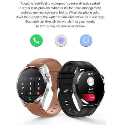 1.36 Inch Round Screen Bluetooth Smart Watch With Leather Strap - Black