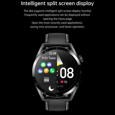 1.36 Inch Round Screen Bluetooth Smart Watch With Leather Strap - Black