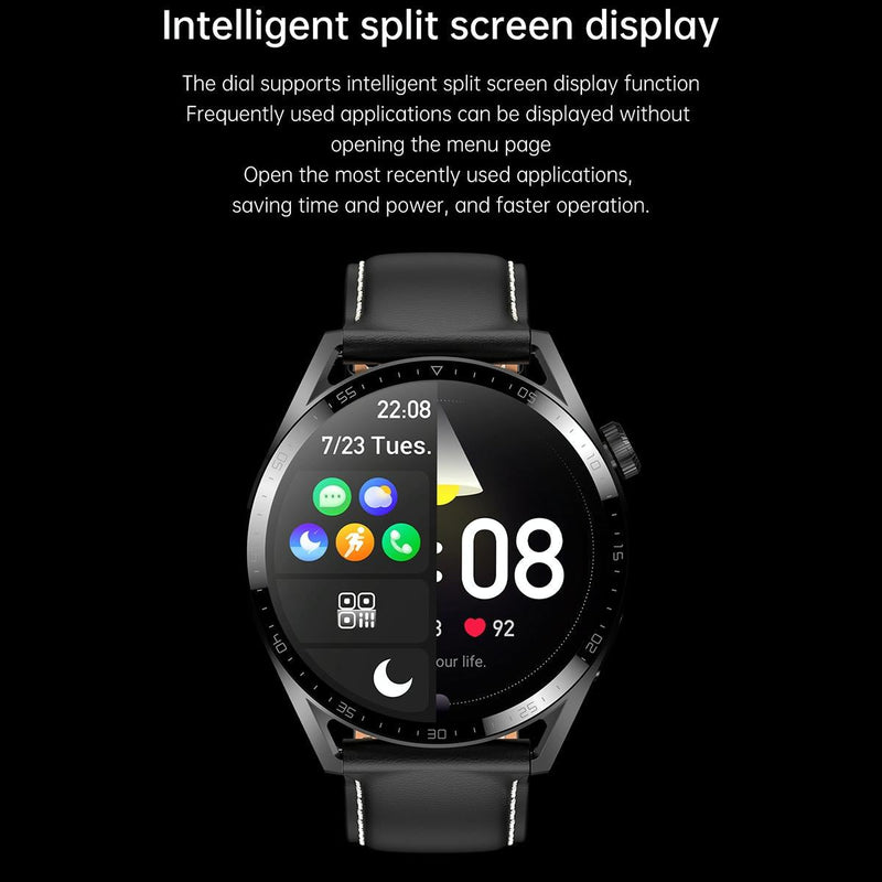 1.36 Inch Round Screen Bluetooth Smart Watch With Leather Strap - Black