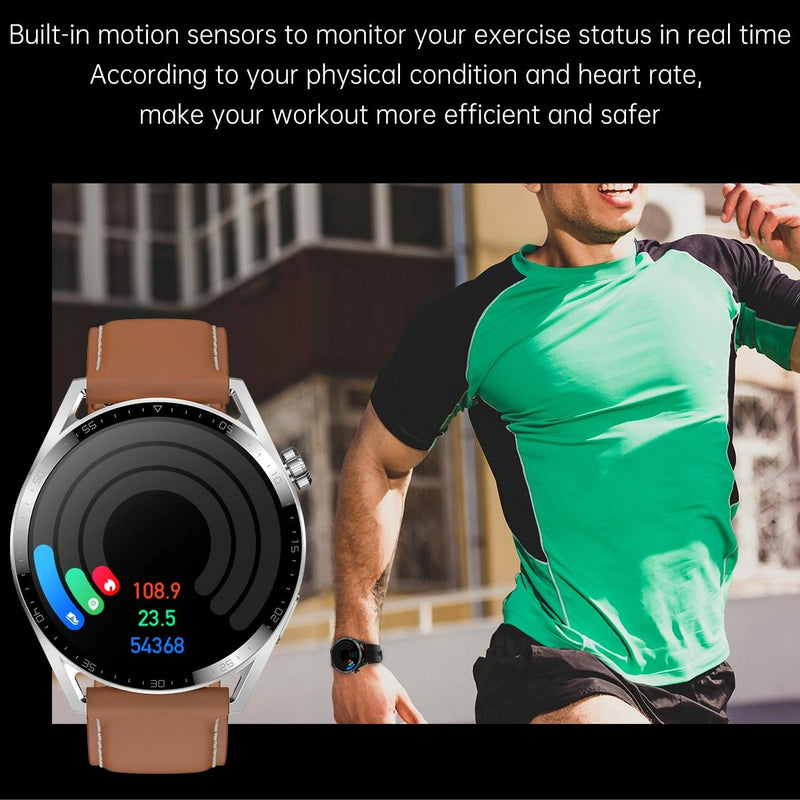 1.36 Inch Round Screen Bluetooth Smart Watch With Leather Strap - Black