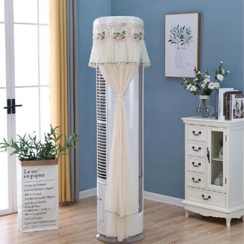 175cm Vertical Lace Air Conditioner Dust Cover - Round Column - White