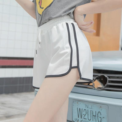 High Waist Straight Yoga Shorts Women Casual Loose Outerwear Size L - White - M