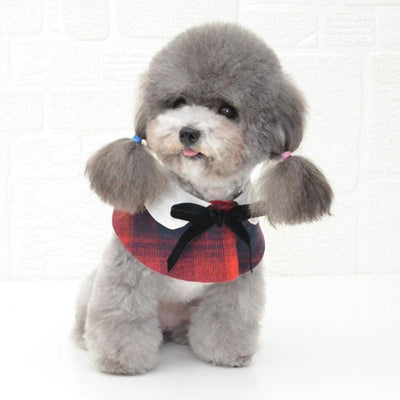 Dog Shawl Small Cloak Pet Bow Ttie Saliva Towel Pet Accessories - Size M - Red Grid