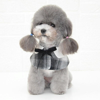 Dog Shawl Small Cloak Pet Bow Ttie Saliva Towel Pet Accessories - Size M - Red Grid