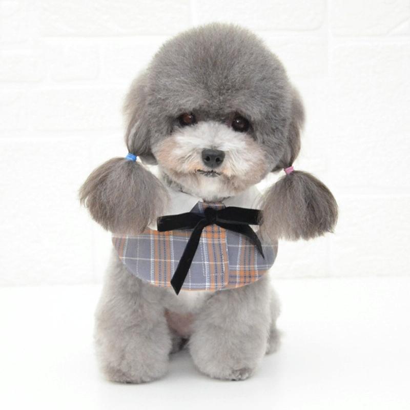 Dog Shawl Small Cloak Pet Bow Ttie Saliva Towel Pet Accessories - Size M - Red Grid