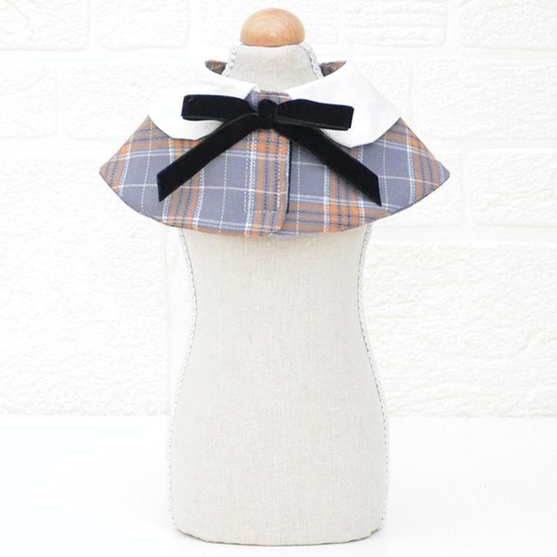 Dog Shawl Small Cloak Pet Bow Ttie Saliva Towel Pet Accessories - Size M - Red Grid