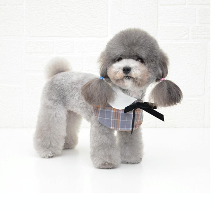 Dog Shawl Small Cloak Pet Bow Ttie Saliva Towel Pet Accessories - Size M - Red Grid