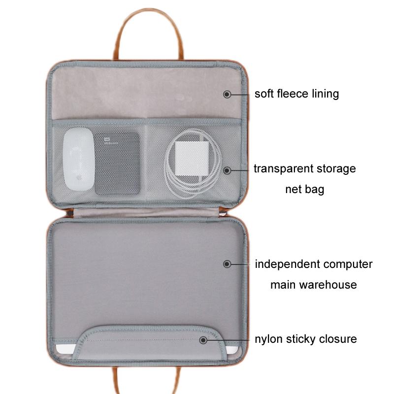 14-inch Waterproof Leather Computer Bag - Fully Open & Portable - Gray Brown