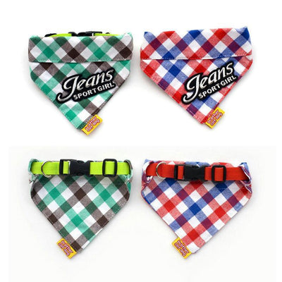 Pure Cotton Plaid Dog Scarf Small And Medium-Sized Dog Saliva Towel - Size L40-50Cm - Red