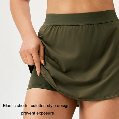 Quick Drying Women Yoga Skirt Pants Breathable & Fake Two Piece Size L - Black - L