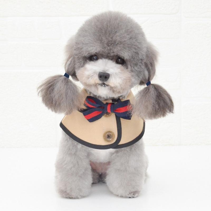 Dog Shawl Saliva Towel Scarf Pet Bow Tie Jewelry Accessories - Size L - Khaki