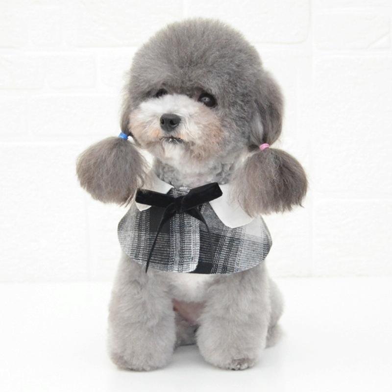 Dog Shawl Small Cloak Pet Bow Ttie Saliva Towel Pet Accessories - Size L - Red Grid