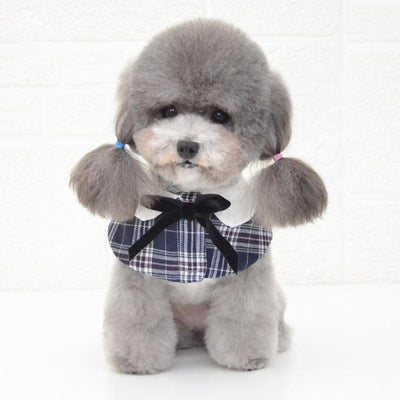 Dog Shawl Small Cloak Pet Bow Ttie Saliva Towel Pet Accessories - Size L - Red Grid