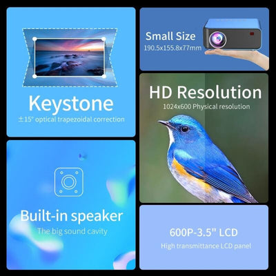 Portable Home Theater Projector - 1200 Lumens 1024X600 Resolution Blue