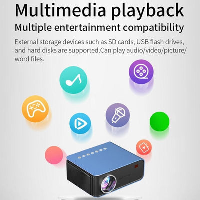 Portable Home Theater Projector - 1200 Lumens 1024X600 Resolution Blue