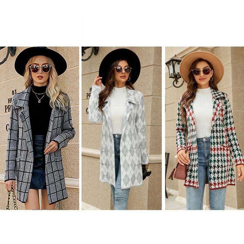Autumn And Winter Long Sweater Collision Colour Knitted Cardigan Trench Coat - Light Grey - Xl