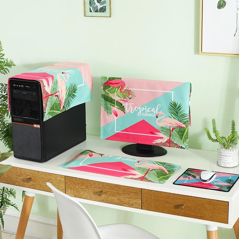 Universal 3-in-1 Desktop Pc Dust Cover - Fits 25-27 Inch - Flamingo