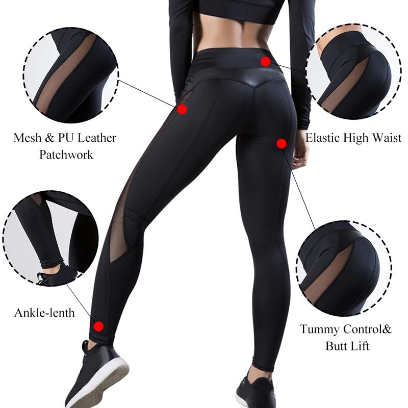 Mesh Leggings For Women Push Up Fitness Pants Seamless Workout Leggins Size M Black