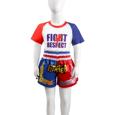 Kids Boxing Set - Sparring Shorts And Tights - Bright Green - Fiht Red Blue Spliced - M