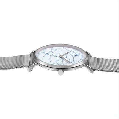 Stylish Men Quartz Watch with Stainless Steel Band - Round Dial Silver Alloy Case - Wa0736A