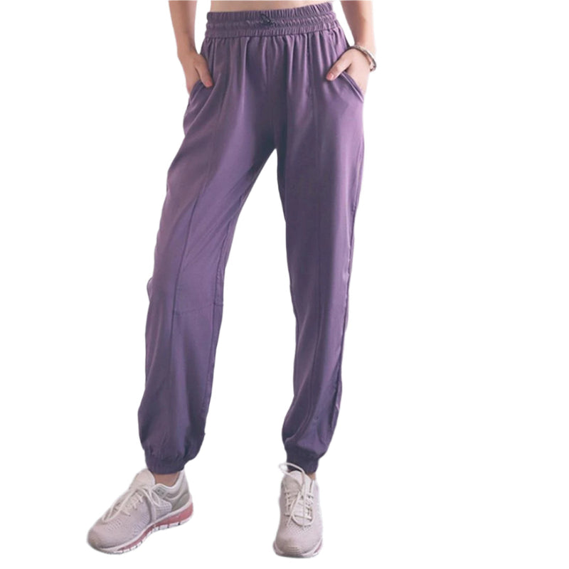 High Waist Drawstring Yoga Pants Black Size S - Smoke Purple