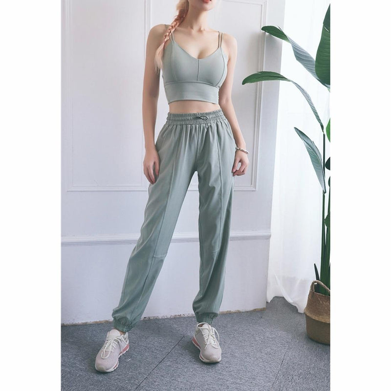 High Waist Drawstring Yoga Pants Black Size S - Smoke Purple