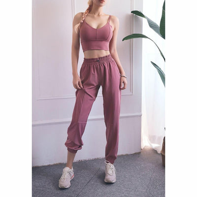 High Waist Drawstring Yoga Pants Black Size S - Smoke Purple